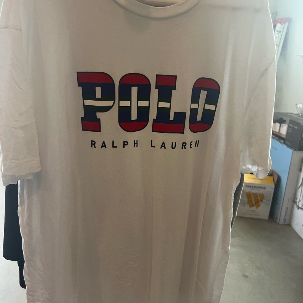Ralph Lauren White Polo Tee with Multicolor Logo